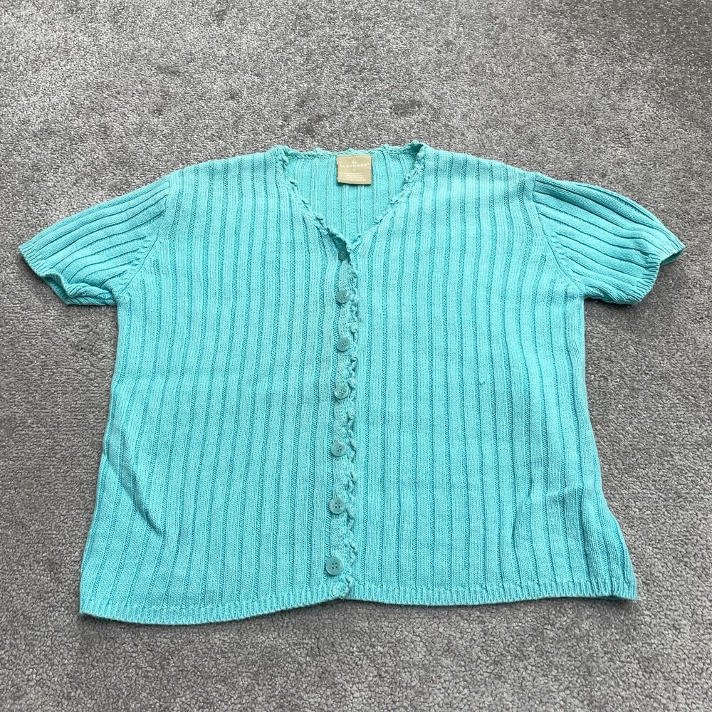 Partners Short Sleeve Ribbed Knit Sweater Womens Medium Blue Short Sleeve Casual